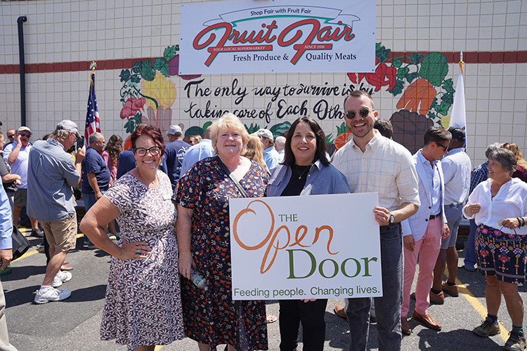 From left: The Open Door Director of Advocacy and Development Sarah Grow, The Open Door President and CEO Julie LaFontaine, Lt. Gov. Kim Driscoll, and The Open Door Grants Manager Andrew Dunn.  (Photo Courtesy of The Open Door)  
