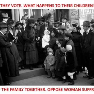 A student found an image in the women's suffrage timeline, then added text to make it an advocacy tool.