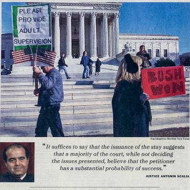 The Times describes the justices as "just like the rest of us, split right down the middle, divided into two hostile groups."